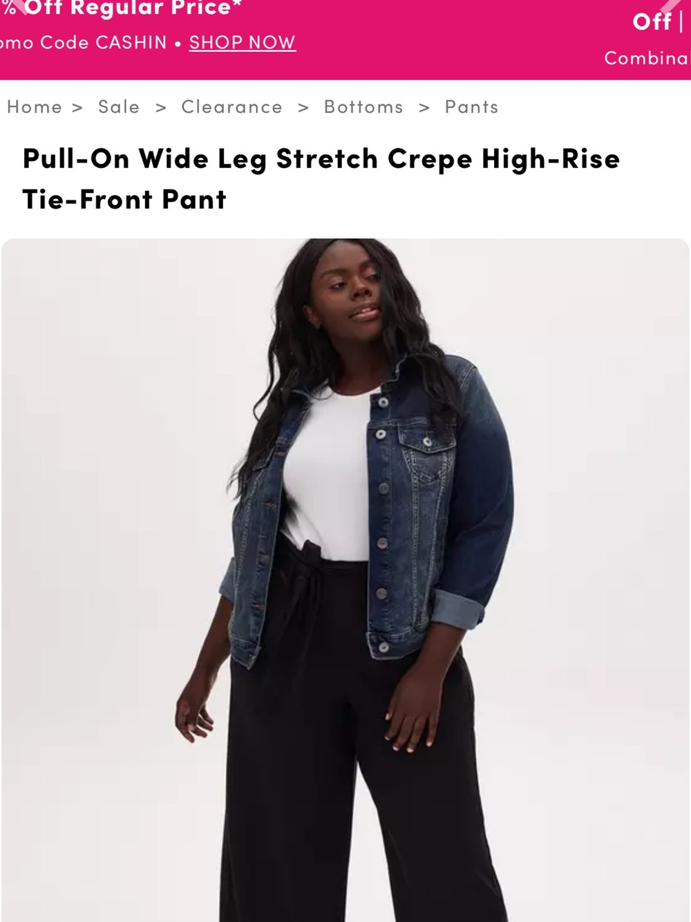 torrid Black Wide Leg Crepe Pull-On Pants with Self-Tie Sash